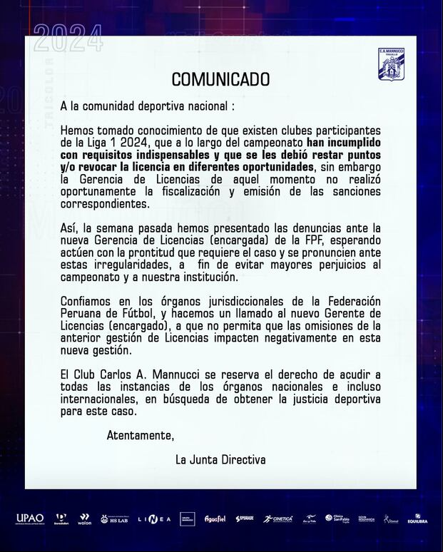 Comunicado de Carlos Mannucci vía redes sociales. (Foto: @camannucci).