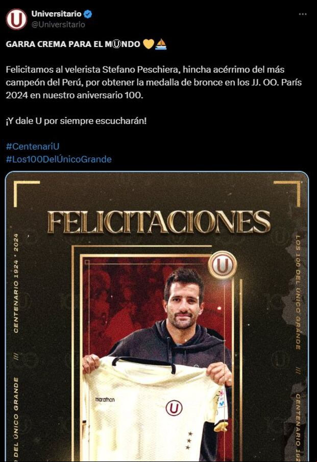 El saludo de Universitario a Peschiera tras conseguir el bronce en París 2024.