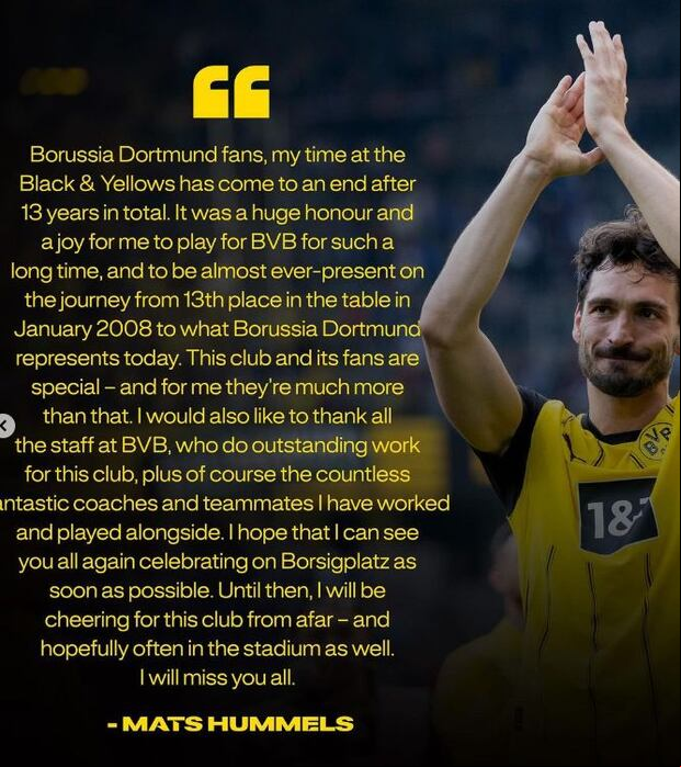 La despedida de Hummels del Dortmund.