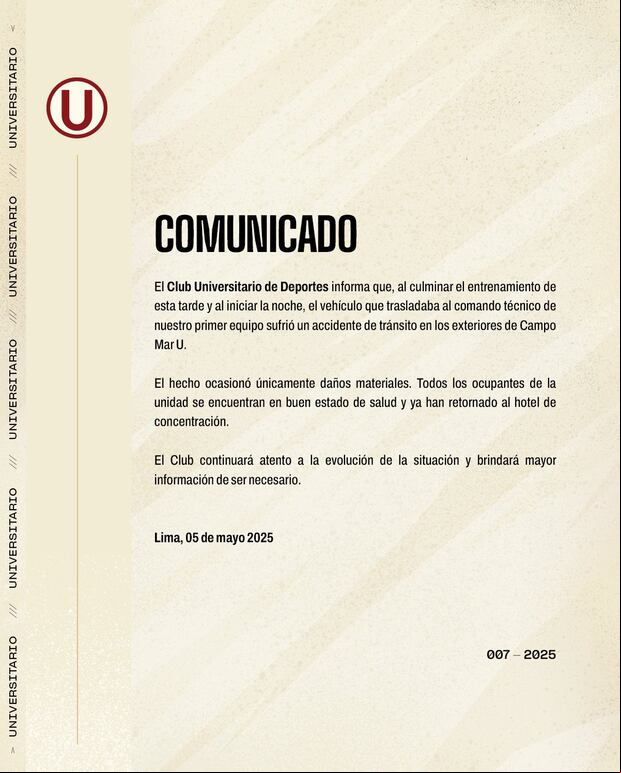 Comunicado de Universitario de Deportes con respecto al estado de salud de Jorge Fossati.