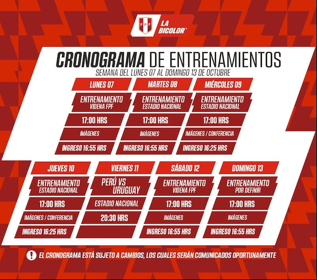 Cronograma de la Selección Peruana previo al partido ante Uruguay por las Eliminatorias 2026. (Foto: Bicolor).