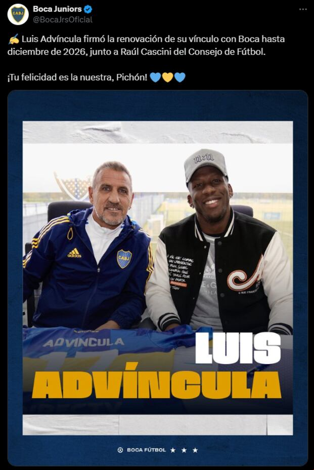 Boca Juniors renovó con Luis Advíncula hasta finales del 2026. (Foto: Twitter)