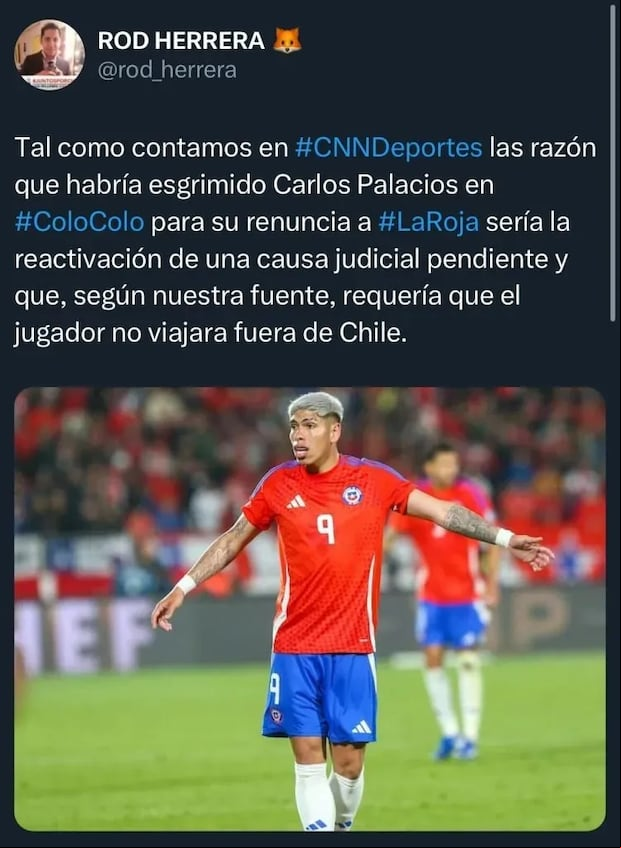 Publicación de Rodrigo Herrera sobre Carlos Palacios. (Foto: Captura de ‘X’).
