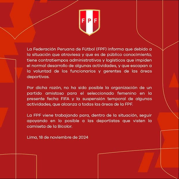 La Federación Peruana de Fútbol se pronunció tras acusación de abandono en la Selección Peruana Femenina. (Foto: FPF)