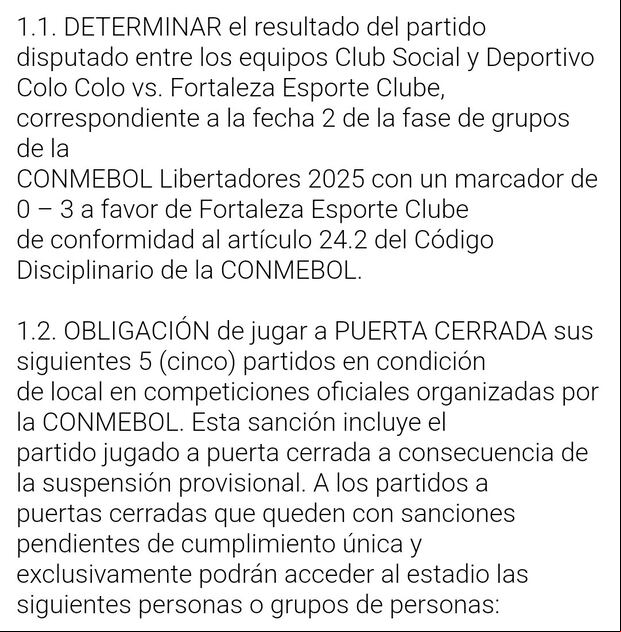 La Conmebol aplicó duras sanciones contra Colo Colo por lo ocurrido ante Fortaleza.