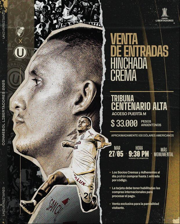 Universitario de Deportes publicó la venta de entradas para los hinchas cremas que viajen a Argentina. (Foto: @Universitario)