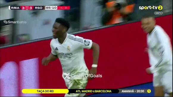 Gol de Aurélien Tchouaméni para el 3-3 del Real Madrid vs. Real Sociedad por la Copa del Rey 2025 (Video: SporTV).
